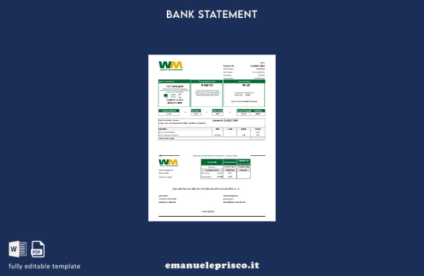 Modello Excel di estratto conto bancario per la gestione dei rifiuti USA in stil